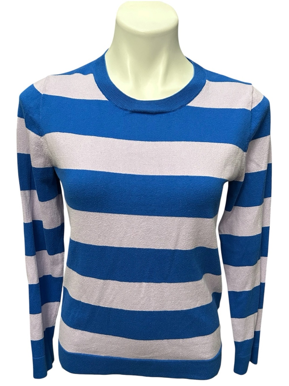 J. Crew Factory Blue Purple Stripe 100% Cotton Teddie Sweater - Size Small